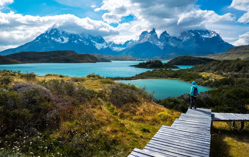 Wanderer im Torre del Paine Nationalpark in Chile